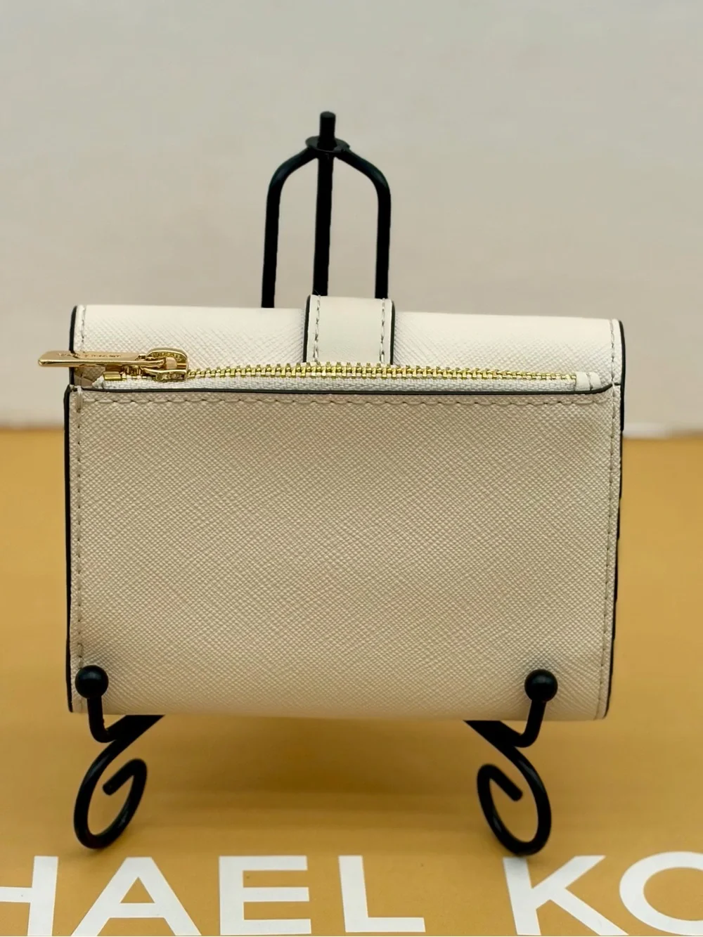 Michael Kors Ivory Compact Wallet with Pink Floral Accents
